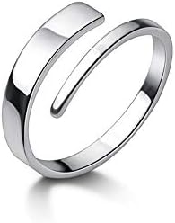 Minimalist Open Statement Rings S925 Sterling Silver Fashion Double Layers Cuff Wraps Stacking Engagement Wedding Ring Finger Band Jewelry Gifts for Women Girls Men Adjustable