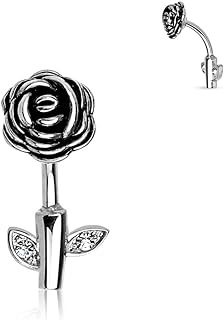 Forbidden Body Jewelry Surgical Steel Rhodium Plated Reverse Top Down Rose with CZ Crystals Belly Ring