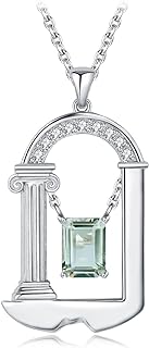 JewelryPalace Roman Architecture Emerald Cut 1.9ct Genuine Green Amethyst Pendant Necklace for Women, 14k White Gold Plated 925 Sterling Silver Necklace, Natural Gemstone Jewelry Set 18 Inches Chain