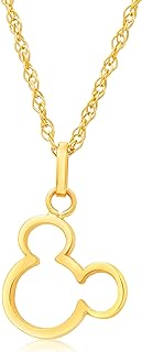 18" Disney Silhouette Necklace with Link Chain and Spring Ring Clasp, 14k Yellow Gold Mickey/Minnie Mouse Pendant for Disney Fans, Cute Design