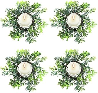 Waydress Clasp Silk Wedding Ring Boxwood in Pebble Eucalyptus Leaf with Door Mount or Table Mount for Home Decor - Round Boho Wreath Design