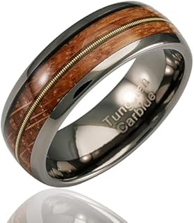 100S JEWELRY Engraved Personalized Gunmetal Tungsten Rings For Men Guitar Whiskey Barrel Inlay Wedding Promise Band Size 6-16