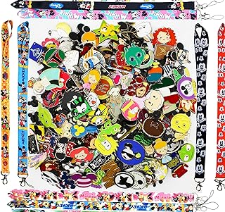 The Ultimate Diz Trading Pin Lot Mixed Pins with Lanyard - Tradable at Franchise Parks Metal Set Mickey Head Backing - Pins Collector - Assorted Pin Lot (25 Pins with Lanyard)