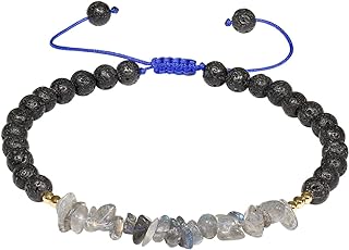 Jewever Lava Rock/Tumbled Chips Moonstone Ankle Bracelets for Women Irregular Shape Crystal Beaded Anklet Anti-Anxiety Summer Beach Essential Oil Diffusers Jewelry