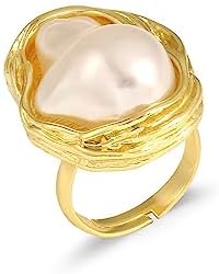 Silver Baroque Pearl Ring for Women Irregular Freshwater Pearl Ring Adjustable Open Ring Wedding Birthday Gifts for Women.