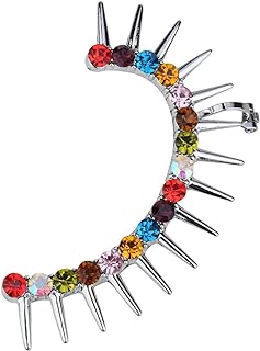 Women's Full Ear Spike Crystal-Studded Cuff Earring in Hypoallergenic Alloy for Left Ear with White Gold Finish