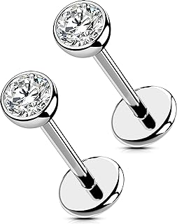 OUFER Nose Rings Studs, Titanium Nose Rings 20G, Nose Studs Threadless 6mm/8mm, Clear CZ Flat Back Nostril Piercing Jewelry for Women and Men