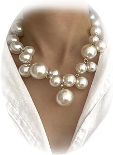 Pearl Necklaces for Women Big Pearl Choker Necklaces Chunky Pearl Necklaces Statement Pearl Beaded Necklace Adjustable Wedding Party Jewelry