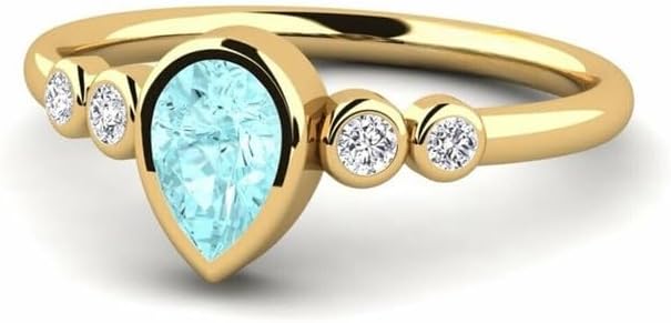ABHI Pear Cut Aquamarine Solitaire With Accent Wedding Engagement Ring 925 Sterling Silver In 14K Yellow Gold Over Wedding Ring Set for Women's
