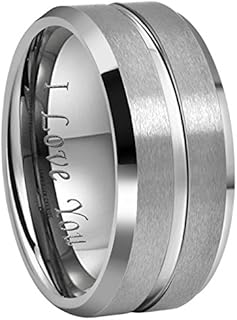 10mm 8mm 6mm Tungsten Wedding Band Ring Engraved I Love You Men Women Polished Groove Matte Finish Beveled Edges Size 5 To 17