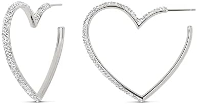 MILLA Sterling Silver & Brass Heart Hoop Earrings with Push Back Clasp and Crystal Gem for Women