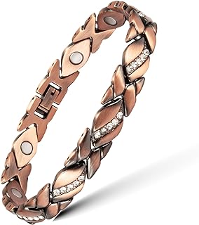 Magnetic Clasp Copper and Crystal Box Chain Bracelet, Perfect for Women Seeking Arthritis and Joint Relief