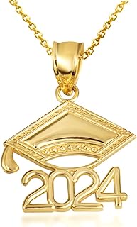 Fine 10k Gold Class of 2024 Graduation Cap Pendant Necklace