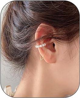 Ear Cuffs Earrings for Women Non Piercing Cartilage Cuff Wrap Clip on Earrings Trendy Pearl Rhinestone Tassel Chain Earrings Jewelry Gift for Teen Girls