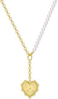 Heart Choker Necklaces For Women Pearls And Gold Link Chain Necklace With A Heart Pendant