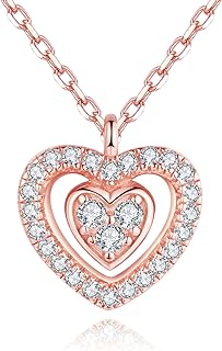 Double Love Heart Pendant Necklaces for Women,18K Rose Gold Plated Necklace Chain, 925 Sterling Silver Cubic Zirconia Heart Necklace Jewelry Mothers Day Valentines Anniversary Birthday Gift for Her Mom Wife Girlfriend