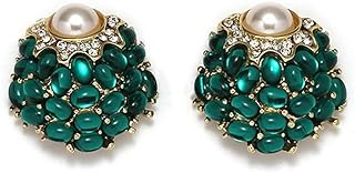 Shell Pearl Cluster Stud Earrings with Cubic Zirconia Accents and Push Back for Women/Girls, Baroque Design