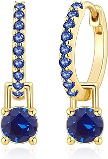 Women's Gold Plated Hoop Earrings with Stabilized Turquoise Gemstones and Push Back Design