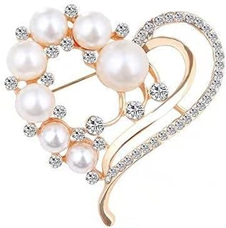 Alluring Faux Pearl Crystal Heart-Shaped Brooch with Glamorous Rhinestone Accents - Perfect Accessory for Women's and Girl's Outfits