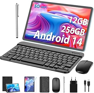 JJGJ Android 14 Tablet mit Tastatur und 11 Zoll Display, 12GB+256GB Speicher und 1TB Erweiterbar, ideal für berufstätige Nutzer dank 8000mAh Akku und Dual-Kamera. Perfect für unterwegs