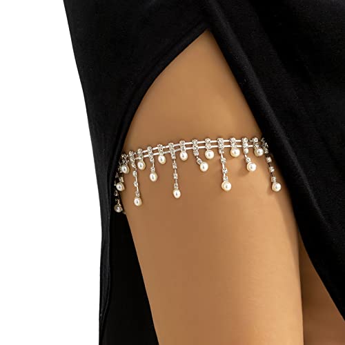 Sexy Rhinestones Leg Thigh Chain Summer Beach Crystal Leg Chain Simple Adjustable Elastic Thigh Rhinestone Body Chain Jewelry for Women