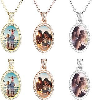 Photo Necklace Picture Pendant for Men Women Personalized Custom Memory Necklaces Two 18K Gold Angel Wings Diamond Chain Jewelry Gifts