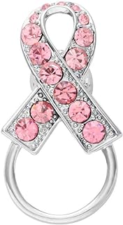 Ribbon-Shaped Magnetic Brooch with Pink Crystal for Men and Women, Zinc Alloy Eyeglass Holder from NOUMANDA for Breast Cancer Awareness - Imported