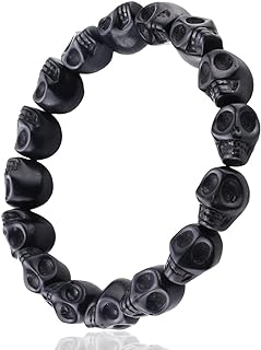 Colorful Howlite Skull Bead Bracelet with No-Clasp Stand Chain for Men and Women, Skeleton Tibetan Prayer Mala Design in Stainless Steel
