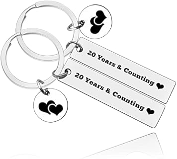 Vadaka Stainless Steel Clasp 20th Wedding Anniversary Keychain Gift for Husband or Wife with Minimalist Design