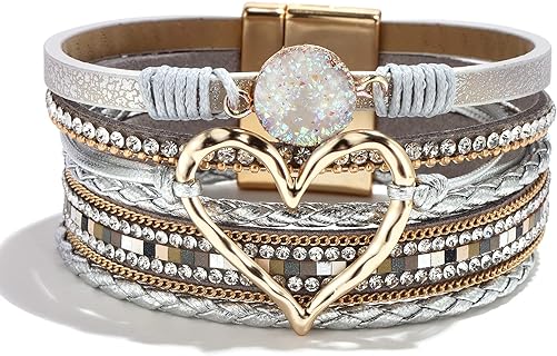 choice of all Heart Bracelet for Women Wrap Bracelets for Women Trendy Boho Bracelets for Women Wide Stackable Leather Bracelet Boho Jewelry Valentines Day Gifts for Her