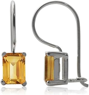 Novantique Silvershake Genuine Yellow Citrine Birthstone Earrings, Sterling Silver with White or Yellow Gold Plating, Octagon Shape, Euro-wire Back Closure, Ideal for Women