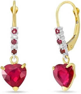 14k Solid Yellow Gold Leverback Dangle Heart Earrings 3.38 ct Lab Grown Ruby Natural Diamonds fine jewelry july birthstone 40th anniversary