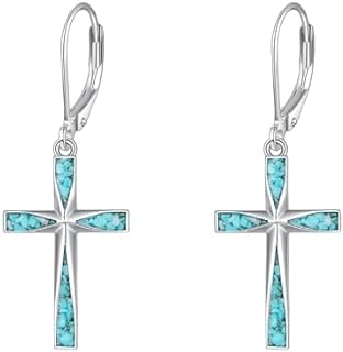 Dangle Cross Earrings with Turquoise in 925 Sterling Silver for Women - Unique Design by ONEFINITY