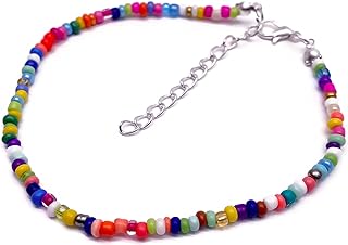 Colorful Beaded Anklet - Multi-Color Glass Seed Bead Mix with Lobster Clasp : Adjustable 9-11 inches, Medium