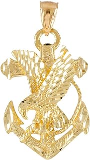 American Heroes 14k Yellow Gold Navy Eagle Anchor Necklace Pendant