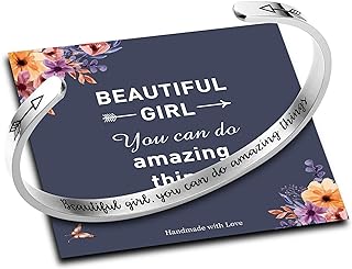 S Hook Clasp Simple Charm Bracelet with Box Chain, Inspirational Quote Jewelry for Women and Girls, Stainless Steel