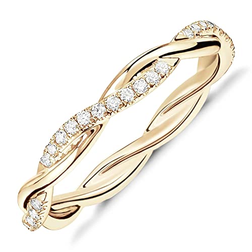 PAVOI 14K Gold Plated Cubic Zirconia Twisted Rope Eternity Band for Women