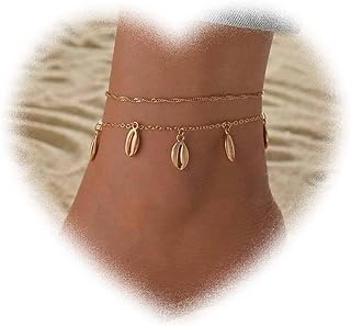 Bohemian Women's Shell Dangle Anklet with Twisted Gold Alloy Chain and Secure Lobster Claw Clasp - Adjustable, Versatile and Ideal for Gifting