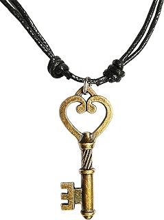 Antique Bronze Unisex Skeleton Key Charm Pendant Adjustable Cord Necklace 16" (SKBzPNL)