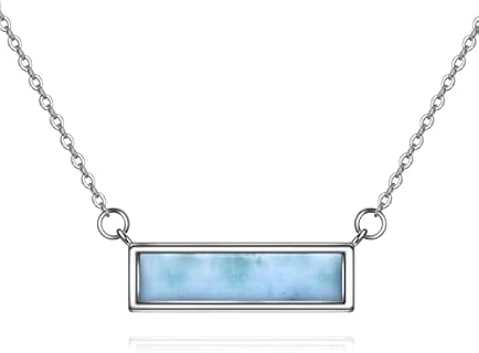 Women's Sterling Silver Larimar Bar Necklace with Rolo Chain, Agate Gem, Elegant Turquoise Design by CRMAD