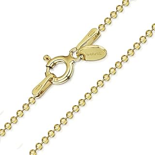 Amberta 18K Gold Plated on Sterling Silver 1.2 mm Ball Bead Chain Necklace Various Styles