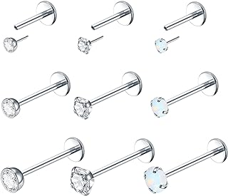 Oveta Threadless Lip Rings 16G 18G 20G Nose Studs Push Pin Medusa Monroe Piercing Jewelry Flat Back Tragus Helix Earrings for Women Men with OPAL CZ Crystal Tops