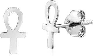 Aeravida Timeless Egyptian Ankh Cross Hieroglyph .925 Sterling Silver Stud Earrings | Cross Stud Earrings | Gothic Stud Earrings | Earrings for Special Occasions