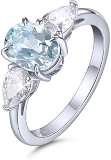 925 Sterling Silver Aquamarine Ring Sky Blue Aquamarine and White Moissanite Aquamarine Engagement Rings Promise Wedding Engagement Aquamarine Gifts for Women