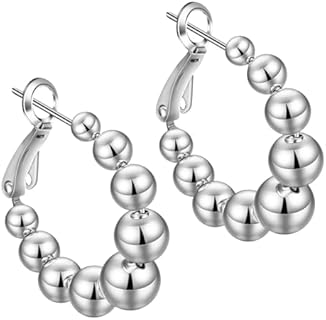 18K Gold Rotating Beaded Hoop Earrings for Women - Lightweight Hypoallergenic Silver Hoops with 925 Sterling Silver Post