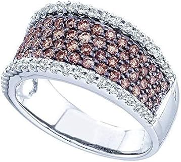 Dazzlingrock Collection 1.28 Carat 14K White Gold Ring with Cognac and White Diamonds - Classic Ladies Fashion Wedding Anniversary Band - Size 7