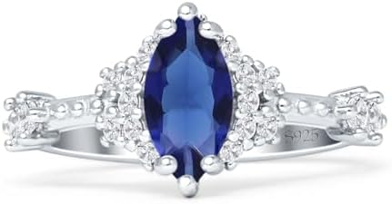 Art Deco Marquise Halo Beaded Cubic Zirconia Wedding Engagement Ring Solid 925 Sterling Silver