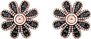 14k Rose Gold Plated Diamond Daisy Stud Earrings with Push Back for Women, Crafted from 925 Sterling Silver