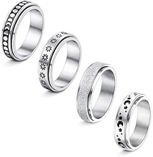 Cubic Zirconia Fidget Spinner Wedding Ring Set with Moon and Flower Designs, Ideal for Men & Women