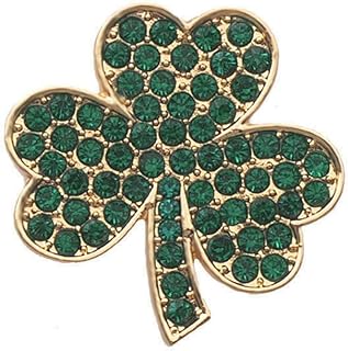 Minimalist Four Leaf Clover Green Rhinestones Brooch Lapel Pins for Women Girls Vintage Crystal Flower Shamrock Brooches Lucky Decor Dress Clothes Accessories St Patrick's Day Holiday Jewelry Gift 25mm